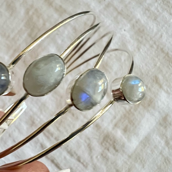 925 Rainbow Flash Moonstone 4 Stone Orbit Cuff Bracelet - Picture 6 of 11